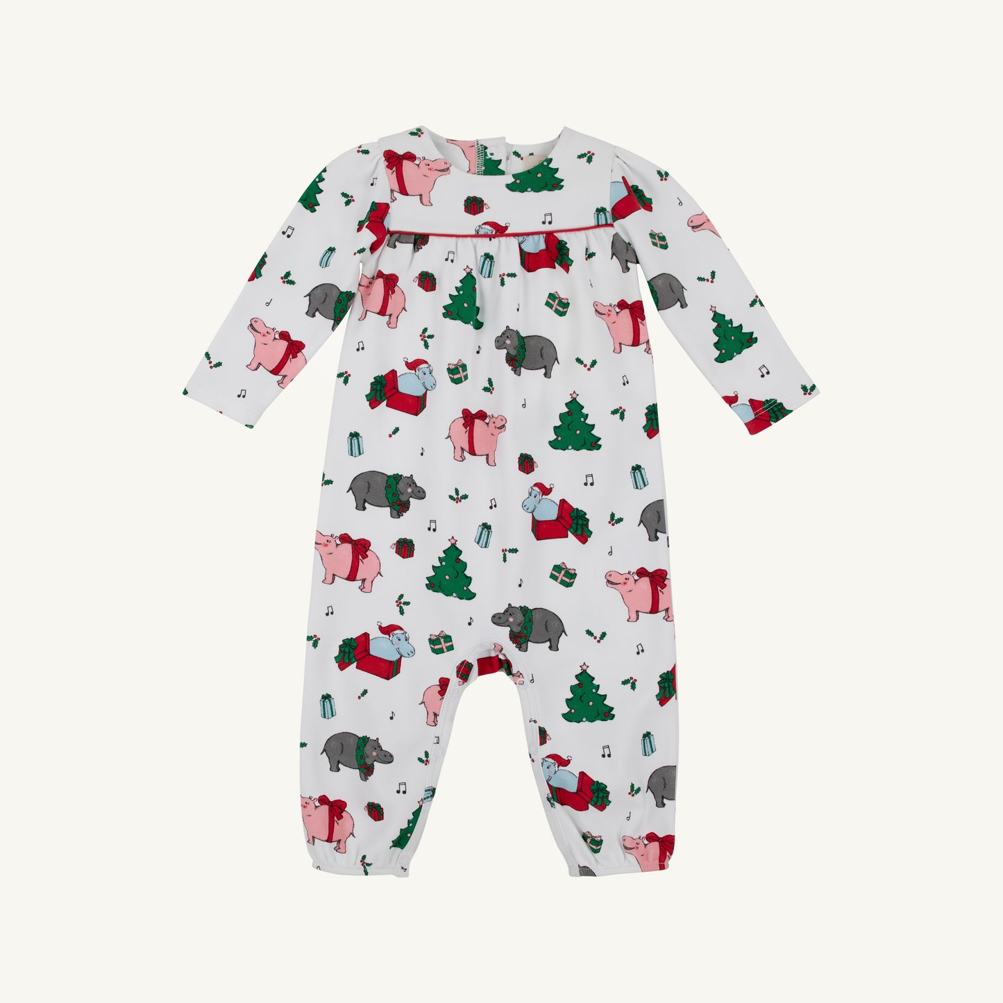 Long Sleeve Penny's Playsuit - Heavy Weight - I Want a Hippopotamus/Richmond Red