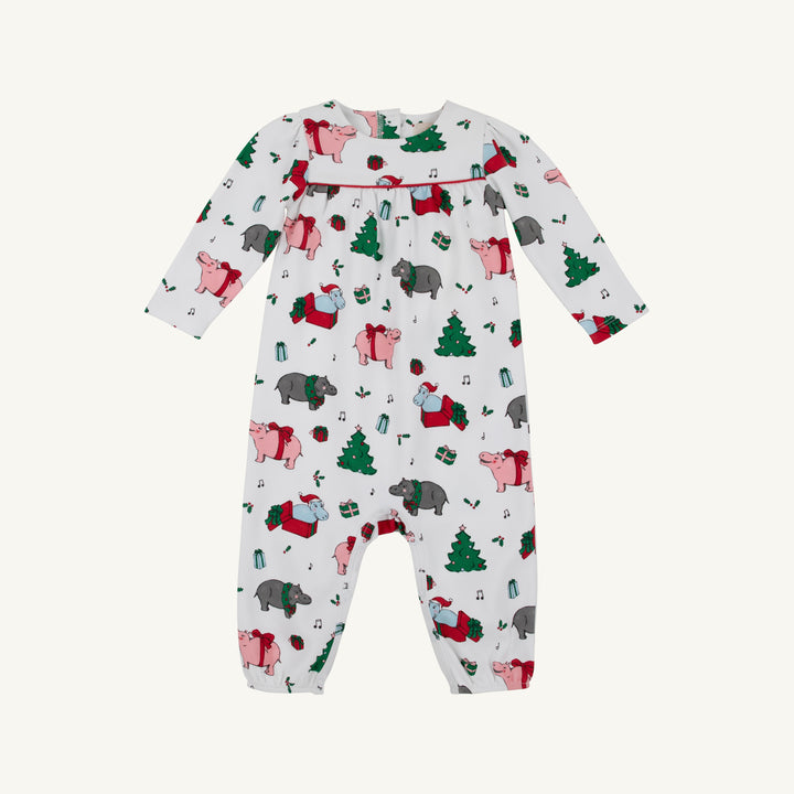 Long Sleeve Penny's Playsuit - Heavy Weight - I Want a Hippopotamus/Richmond Red