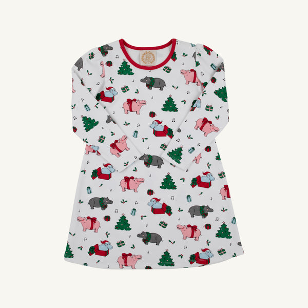 Long Sleeve Penny's Play Dress - Heavy Weight - I Want a Hippopotamus/Richmond Red