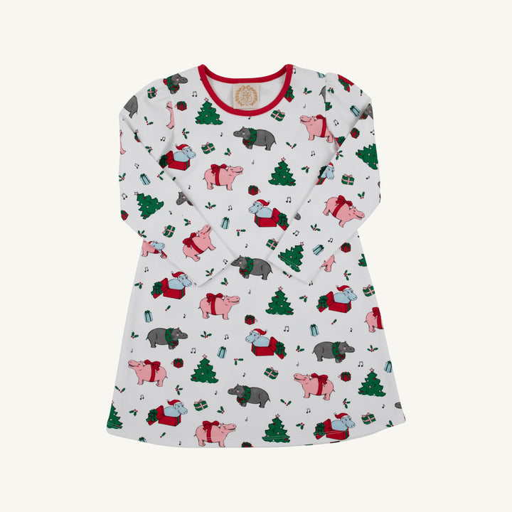 Long Sleeve Penny's Play Dress - Heavy Weight - I Want a Hippopotamus/Richmond Red