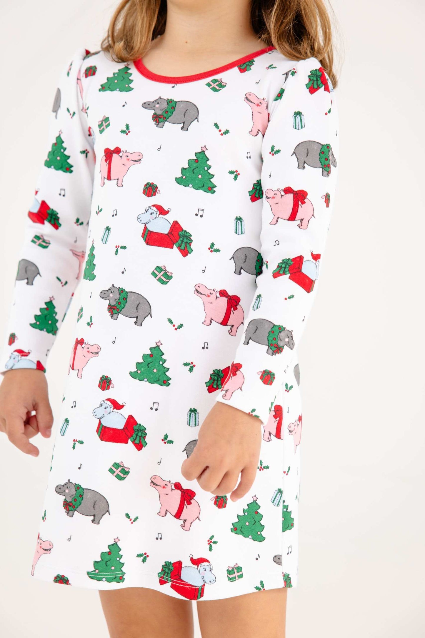 Long Sleeve Penny's Play Dress - Heavy Weight - I Want a Hippopotamus/Richmond Red