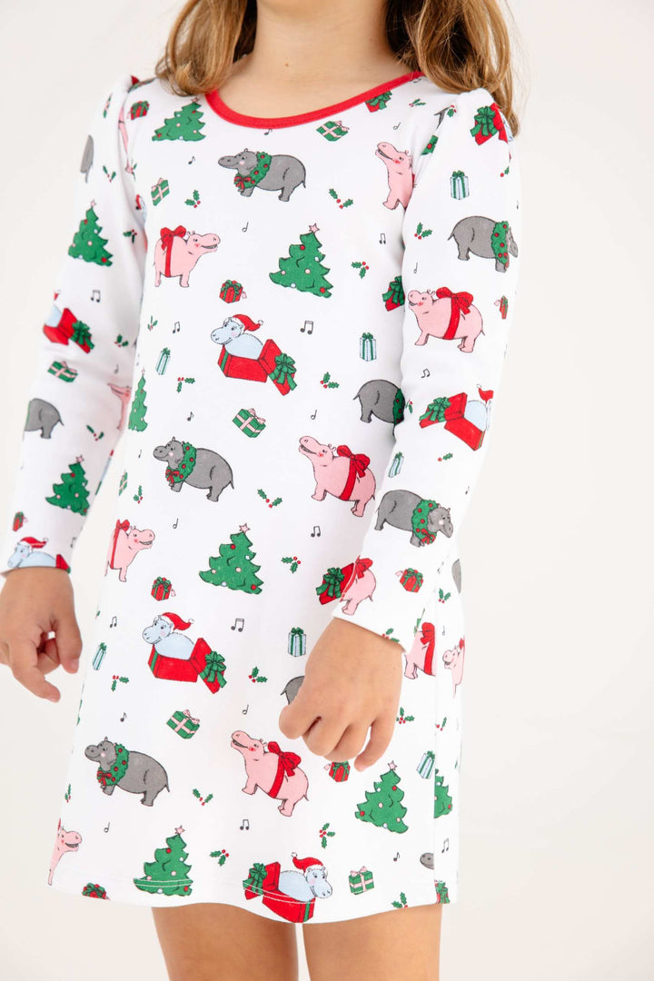 Long Sleeve Penny's Play Dress - Heavy Weight - I Want a Hippopotamus/Richmond Red