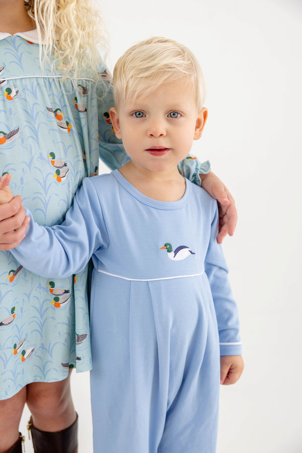 Long Sleeve Bradford Romper - Sarasota Sky/Worth Ave White/Duck