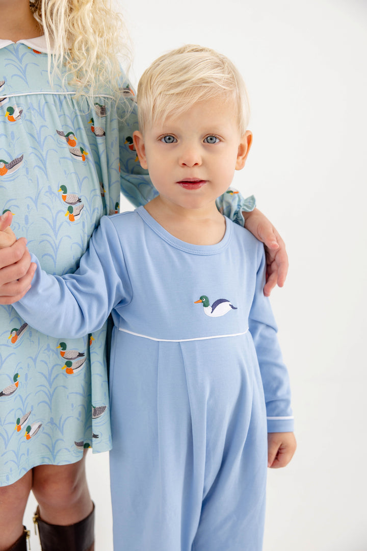Long Sleeve Bradford Romper - Sarasota Sky/Worth Ave White/Duck