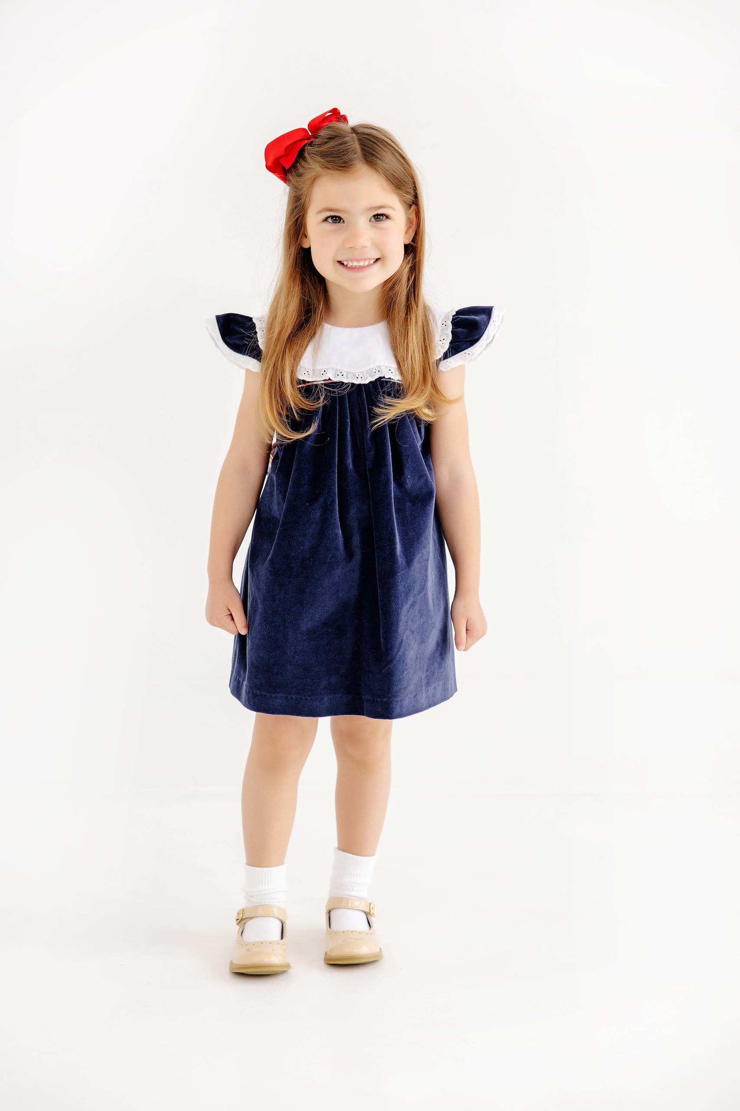 Franny Frock Velveteen - Nantucket Navy/Worth Ave White/Covington Cottage Plaid