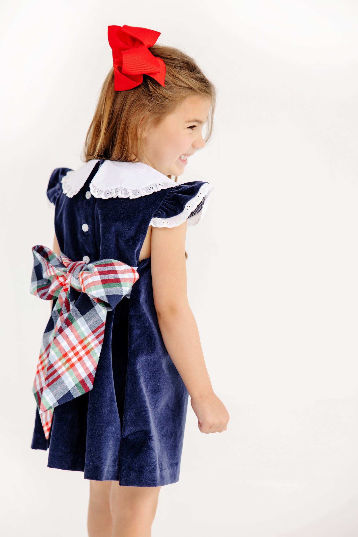 Franny Frock Velveteen - Nantucket Navy/Worth Ave White/Covington Cottage Plaid