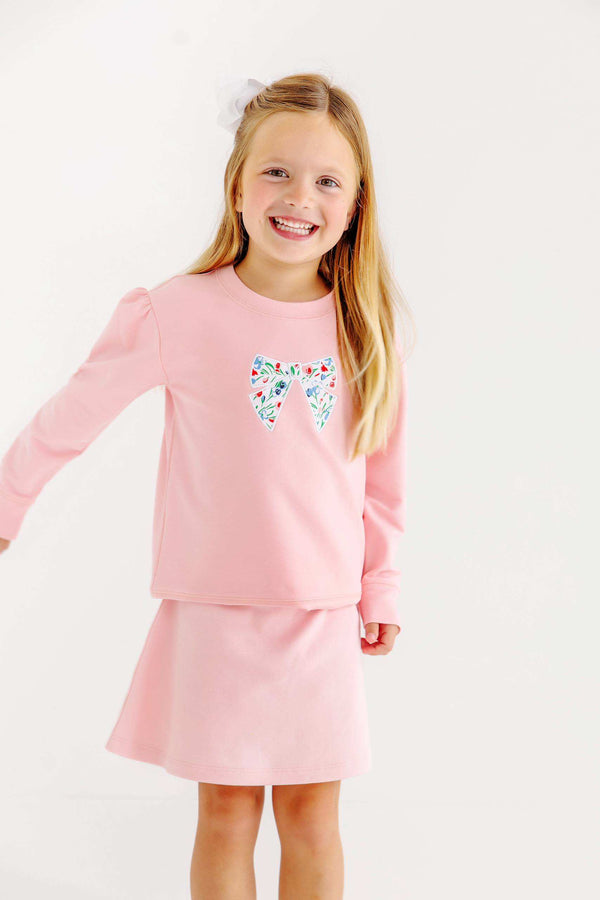 Cassidy Comfy Crewneck Puff Sleeve - Sandpearl Pink/Fair St Floral/Bow