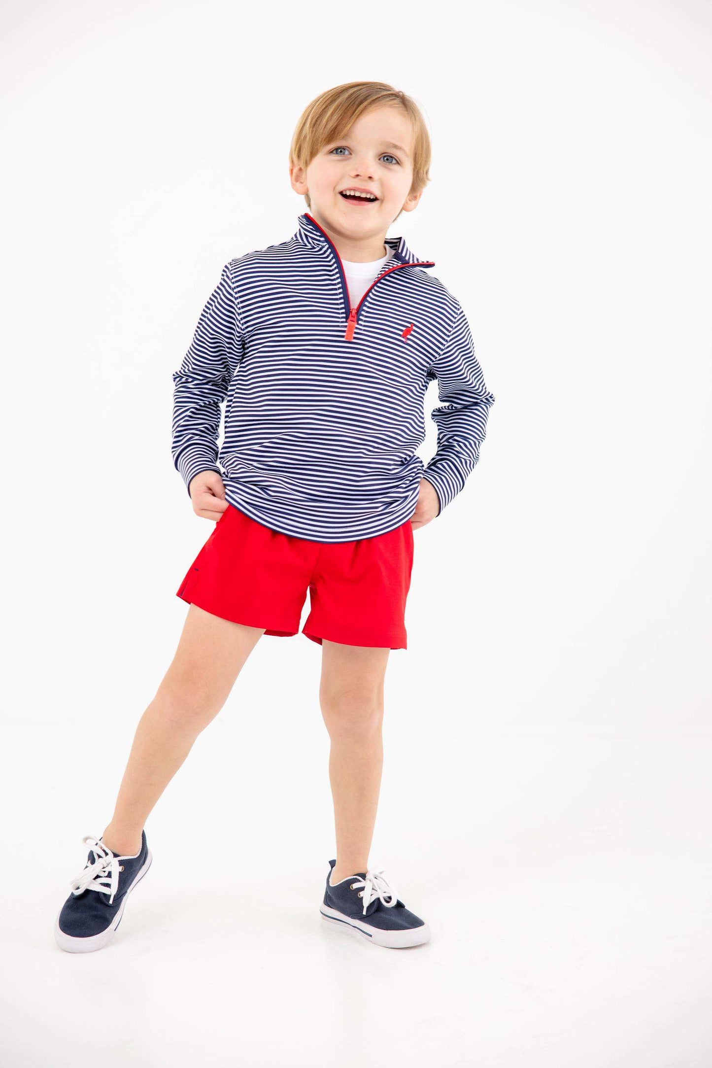 Prepletic™ Hayword Half Zip - Nantucket Navy Stripe/Richmond Red