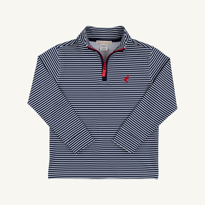Prepletic™ Hayword Half Zip - Nantucket Navy Stripe/Richmond Red