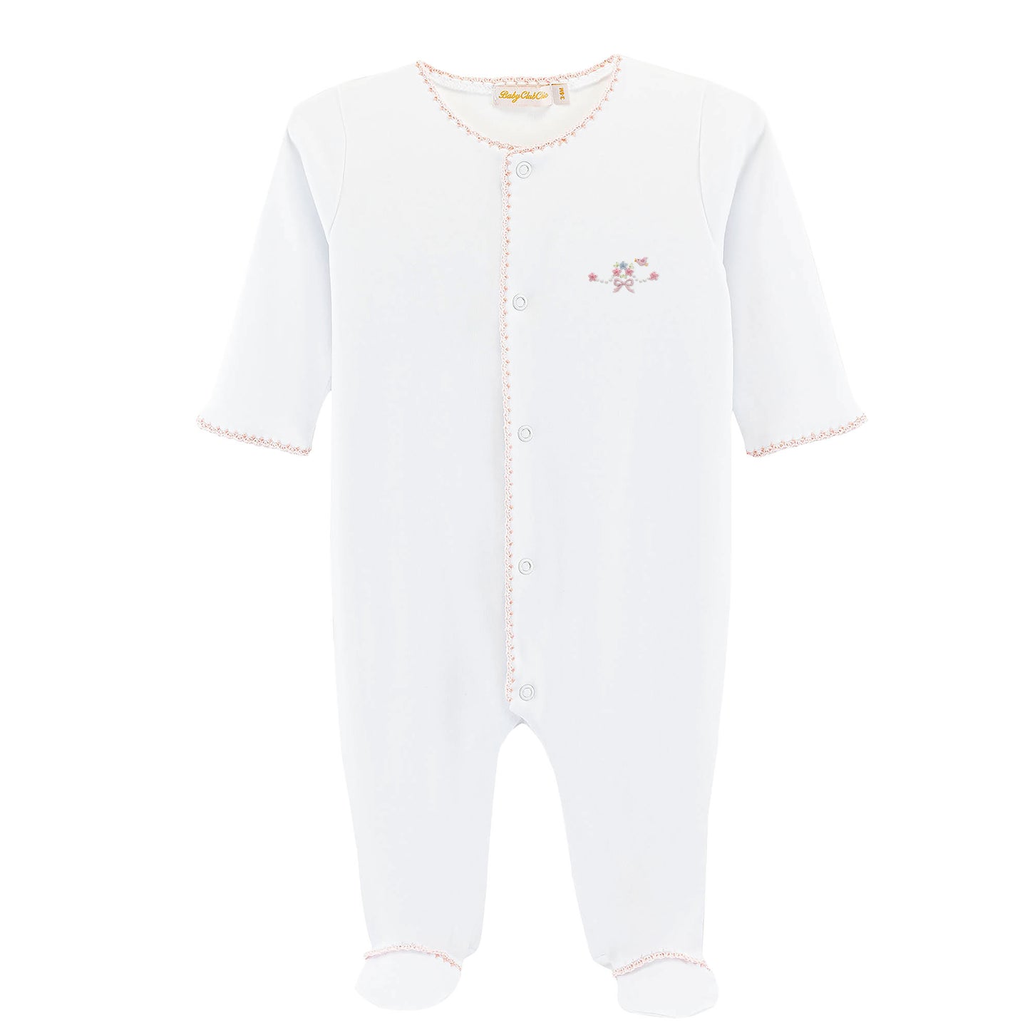 Sweet Bows Embroidered Footie with Crochet Trim