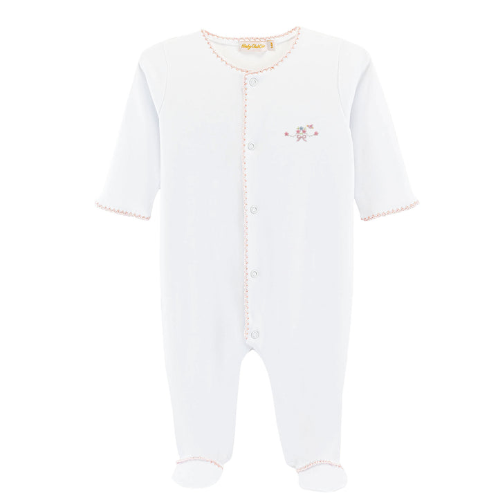 Sweet Bows Embroidered Footie with Crochet Trim