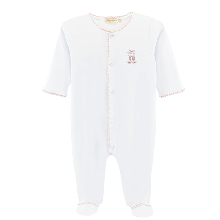 Sugarplum Steps Embroidered Footie with Crochet Trim