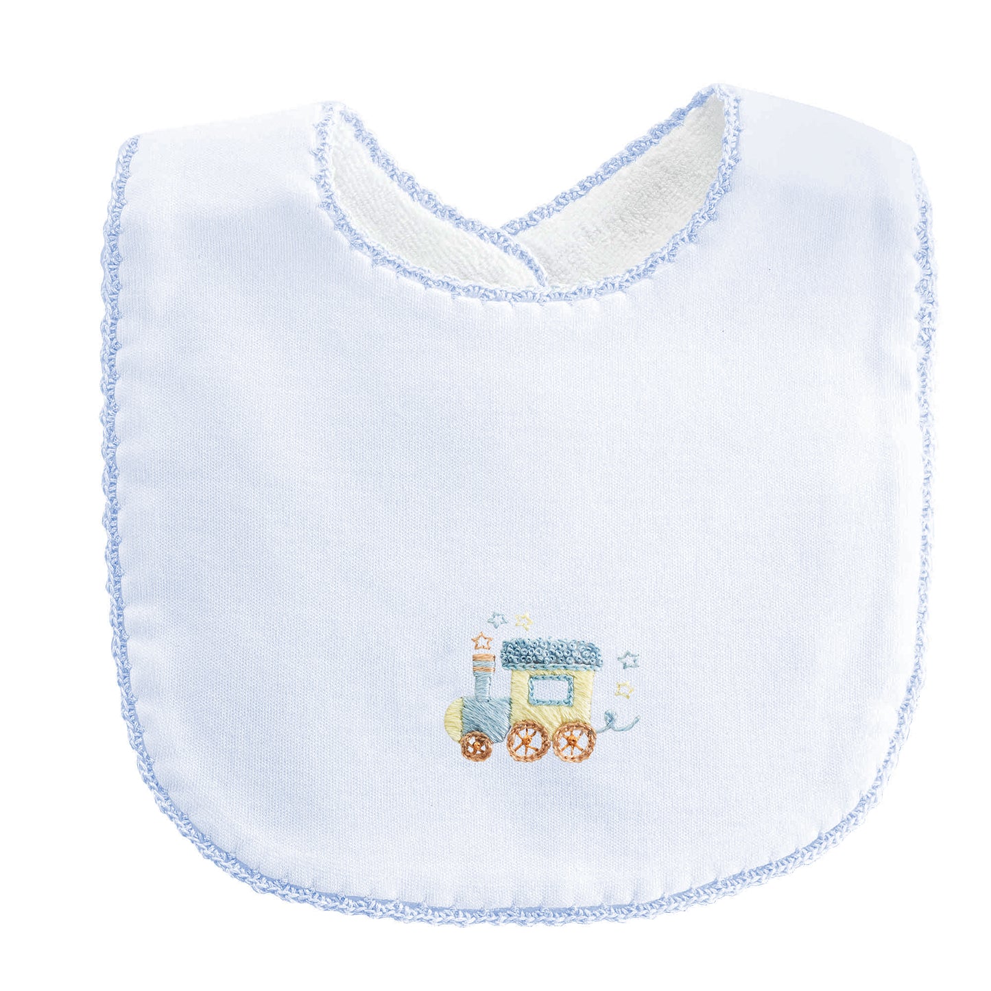 Little Train Bib with Crochet Trim