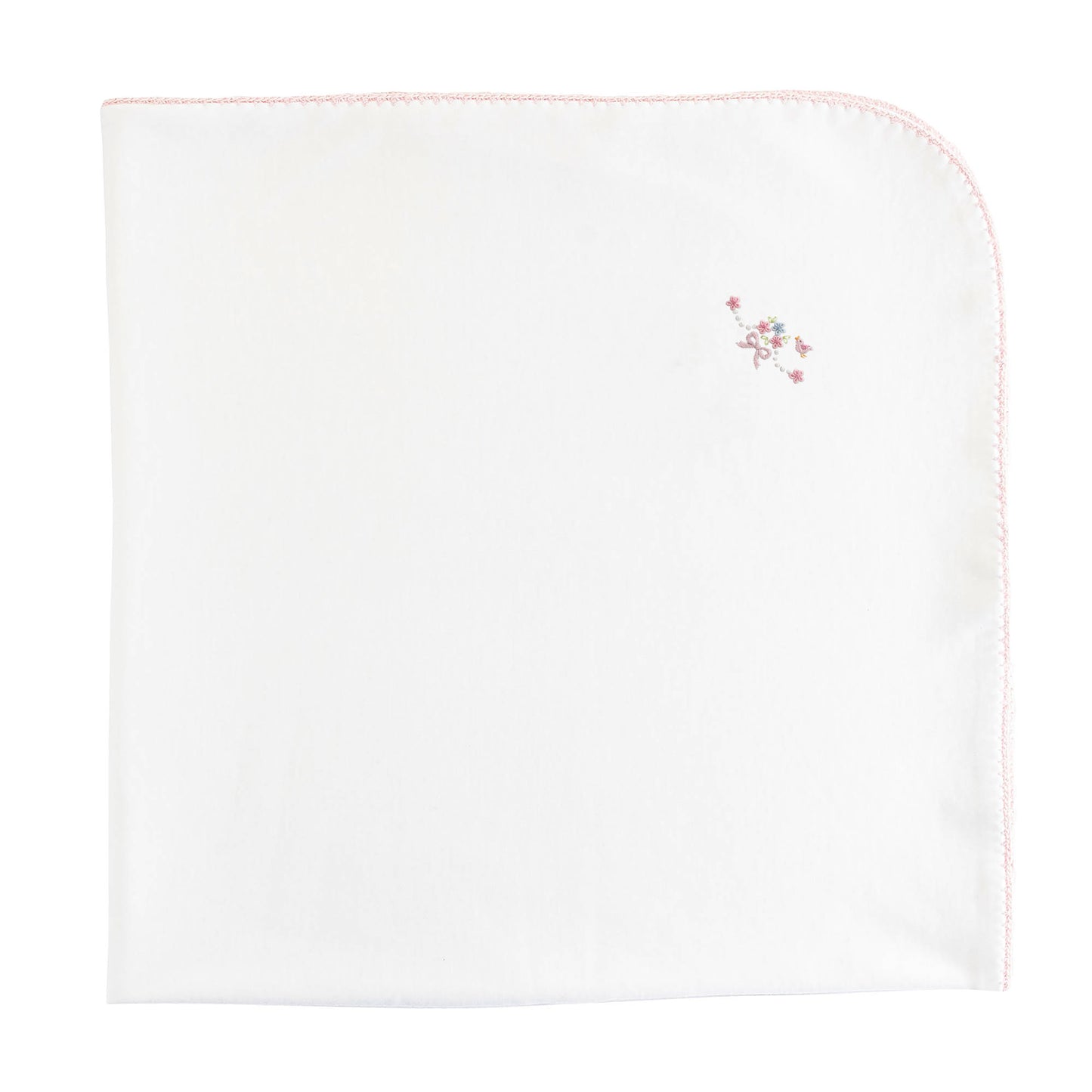 Sweet Bows Embroidered Receiving Blanket with Crochet Trim