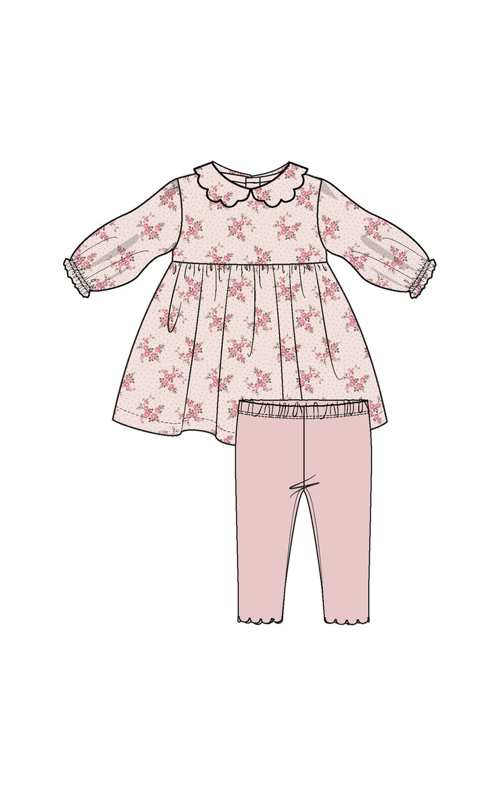 Belle Rosette Dot - Petal Collar Dress + Legging