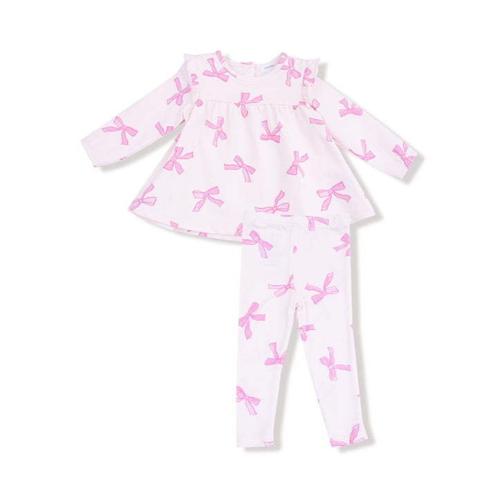 French Terry - Pretty Bows - Ruffle Top And Ribbed Legging