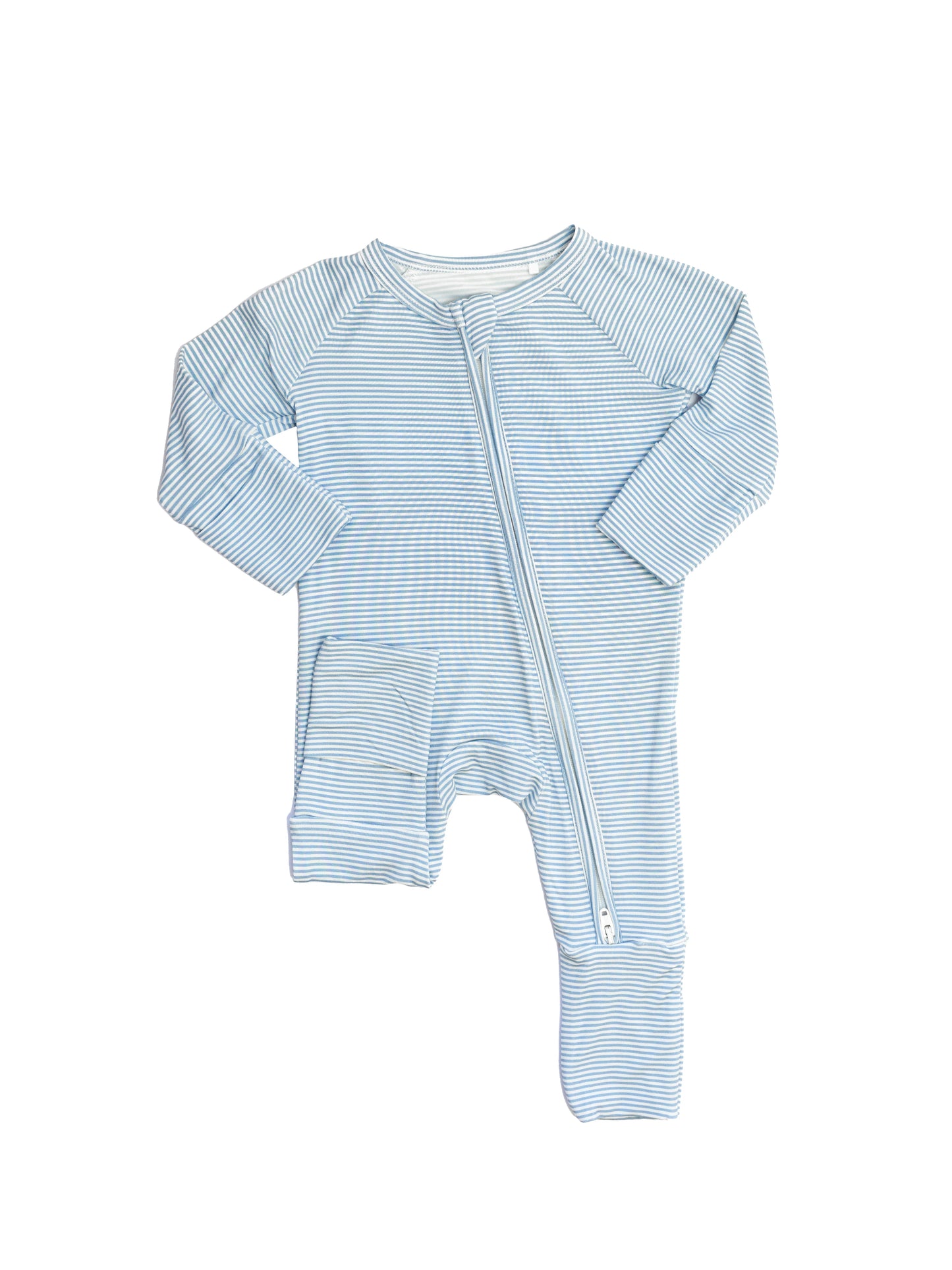 Mini Stripe Sleep Romper - Dusty Blue