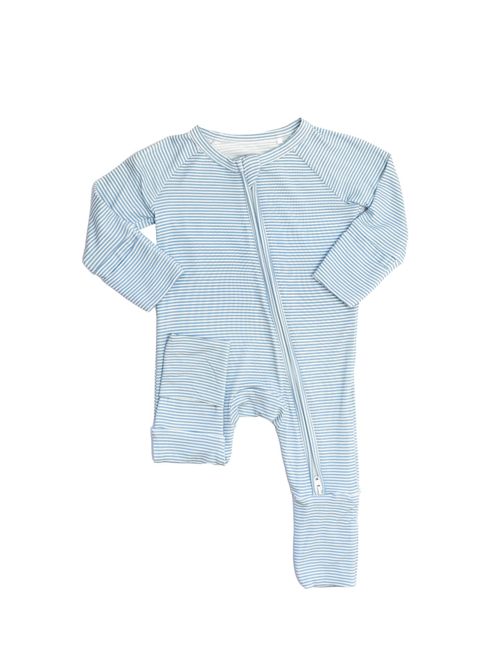 Mini Stripe Sleep Romper - Dusty Blue