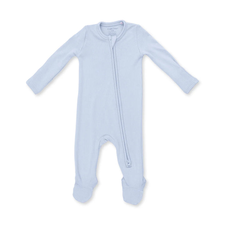 Solid Sheer Blue Rib 2 Way Zipper Footie