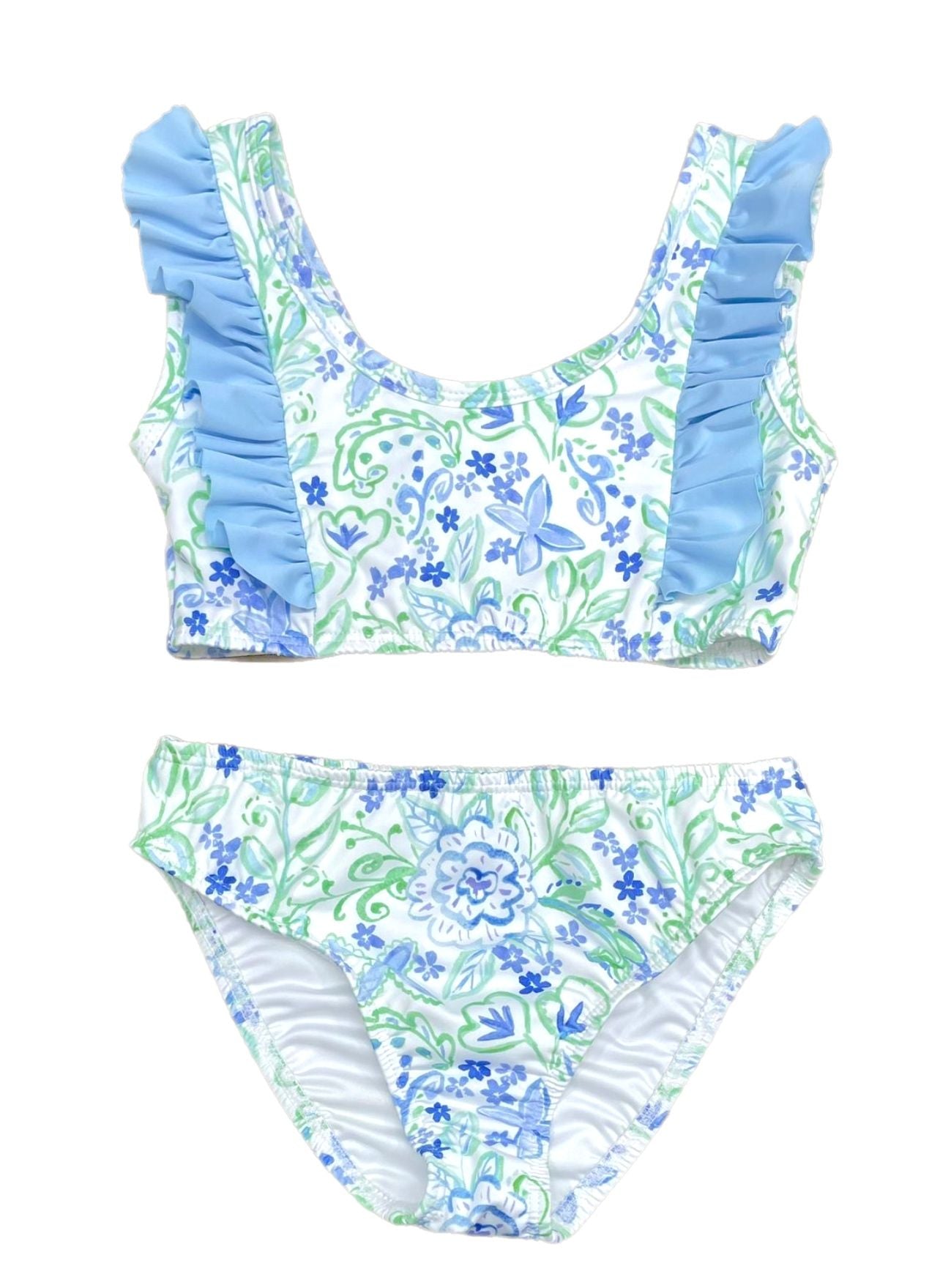 BLUE, GREEN AND PINK TWO PIECES SWIMSUIT WITH FLOWERY PRINT, BABY BLUE, GREEN AND PINK TWO PIECES SWIMSUIT WITH FLOWERY PRINT, BABY
