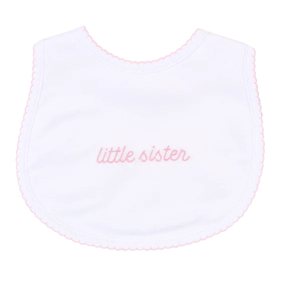 Little Sister Pink Embroidered Bib