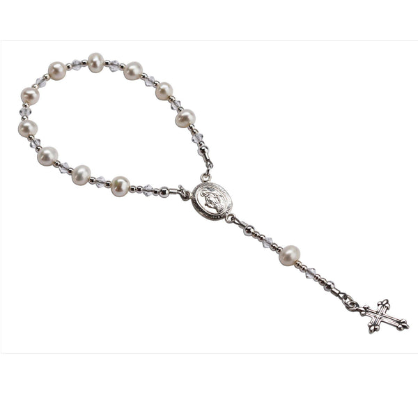 Sterling Silver White Baby Rosary Baptism Christening Gift