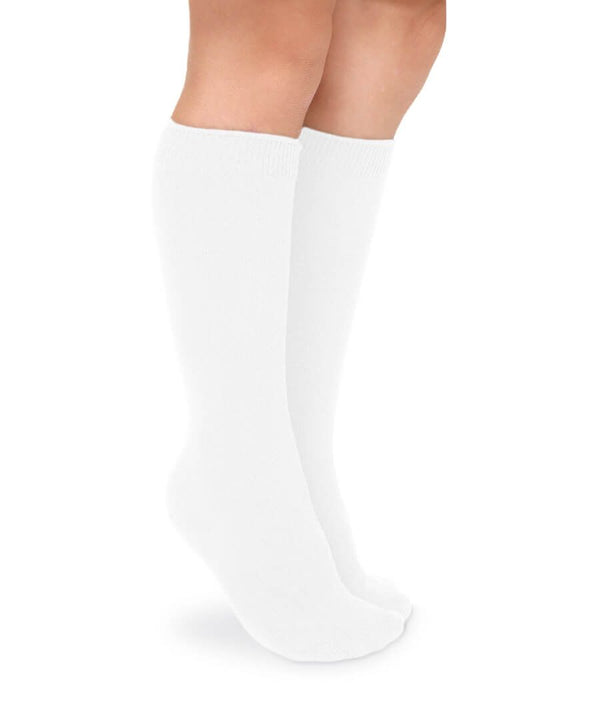 Smooth Toe Cotton Knee High Socks in White