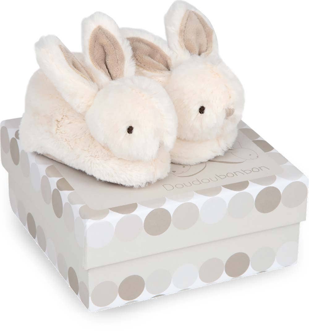 Tan Bunny Booties With Rattle - Size 0/6 months