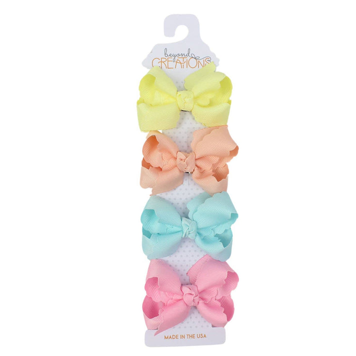 4 PACK - 3" SMALL SCALLOPED EDGE BOW ON SNAP CLIP: Light Pack