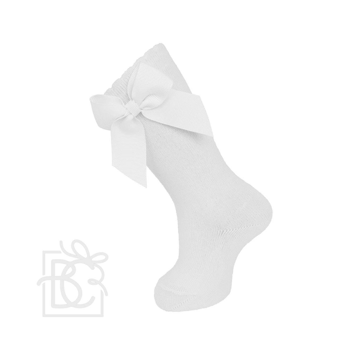 White Knee Socks With Gross Grain Side Bow
