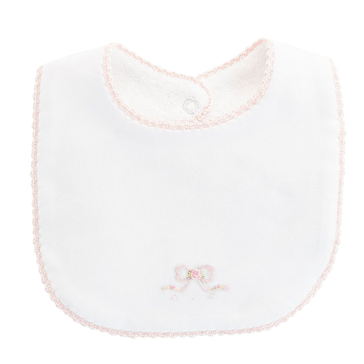 Pretty Bows Embroidered Bib with Crochet Trim