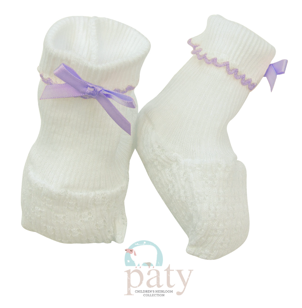 Booties- White with lavender bow