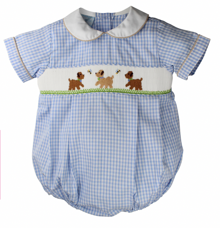 Blue Gingham Puppies Collared Bubble