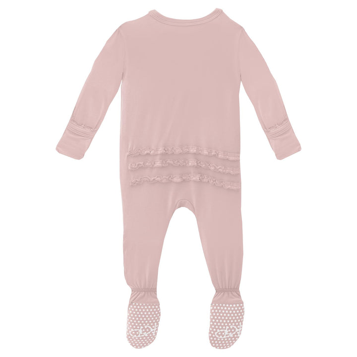 Muffin Ruffle Footie with Zipper in Baby Rose