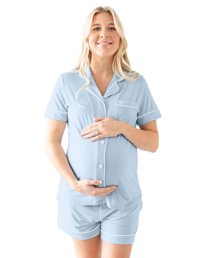 Clea Bamboo Maternity & Postpartum Short Sleeve Pajama Set-Mist