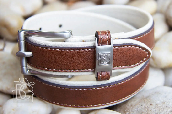Double Leather Belt-Antique White/Lt Brown