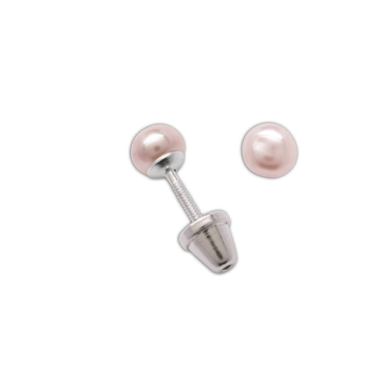 Sterling Silver Screw-Back Pink Pearl Earrings for Kids