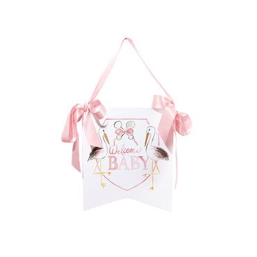 "Welcome Baby" Stork Hanger in Pink