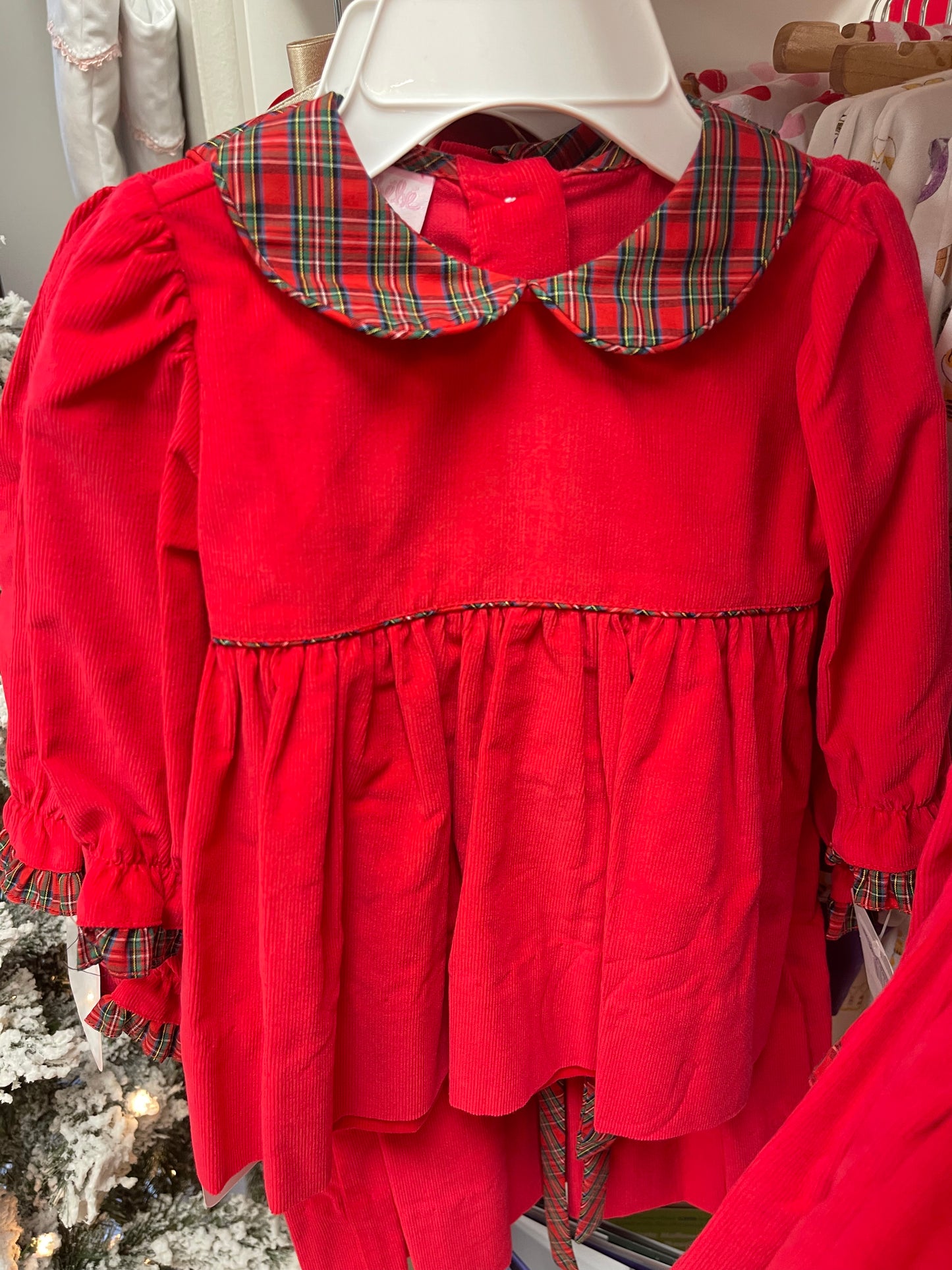 Red Corduroy Dress Trim w/ Red Plaid