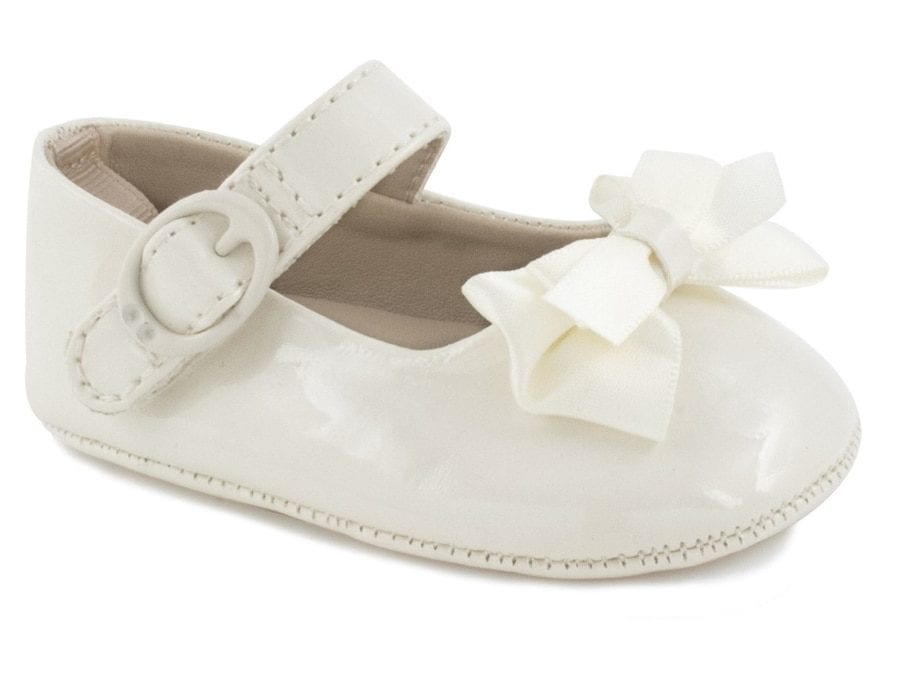 Infant Ivory Patent Mary Jane Flats with Bows